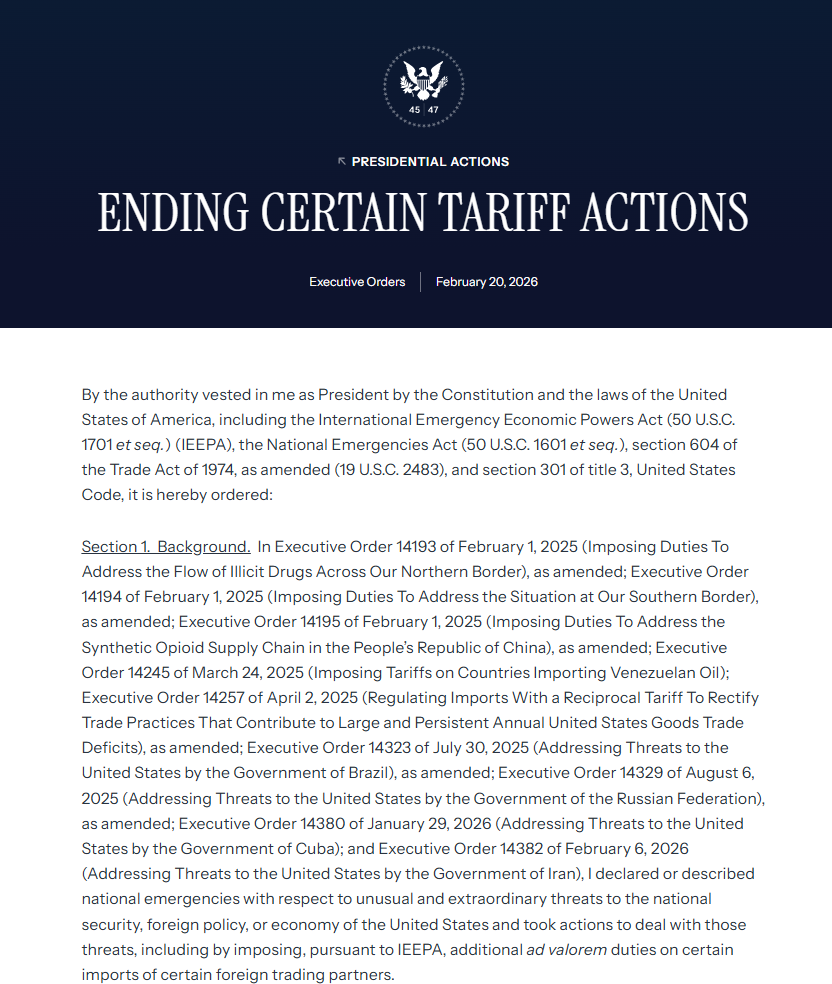 ENDING CERTAIN TARIFF ACTIONS