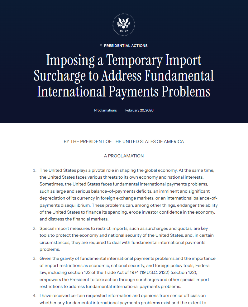 Imposing a Temporary Import Surcharge to Address Fundamental International Payments Problems