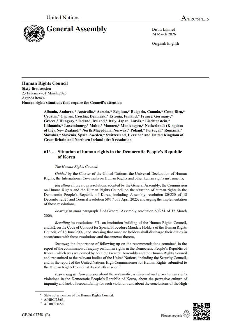 Situation of human rights in the Democratic People’s Republic of Korea