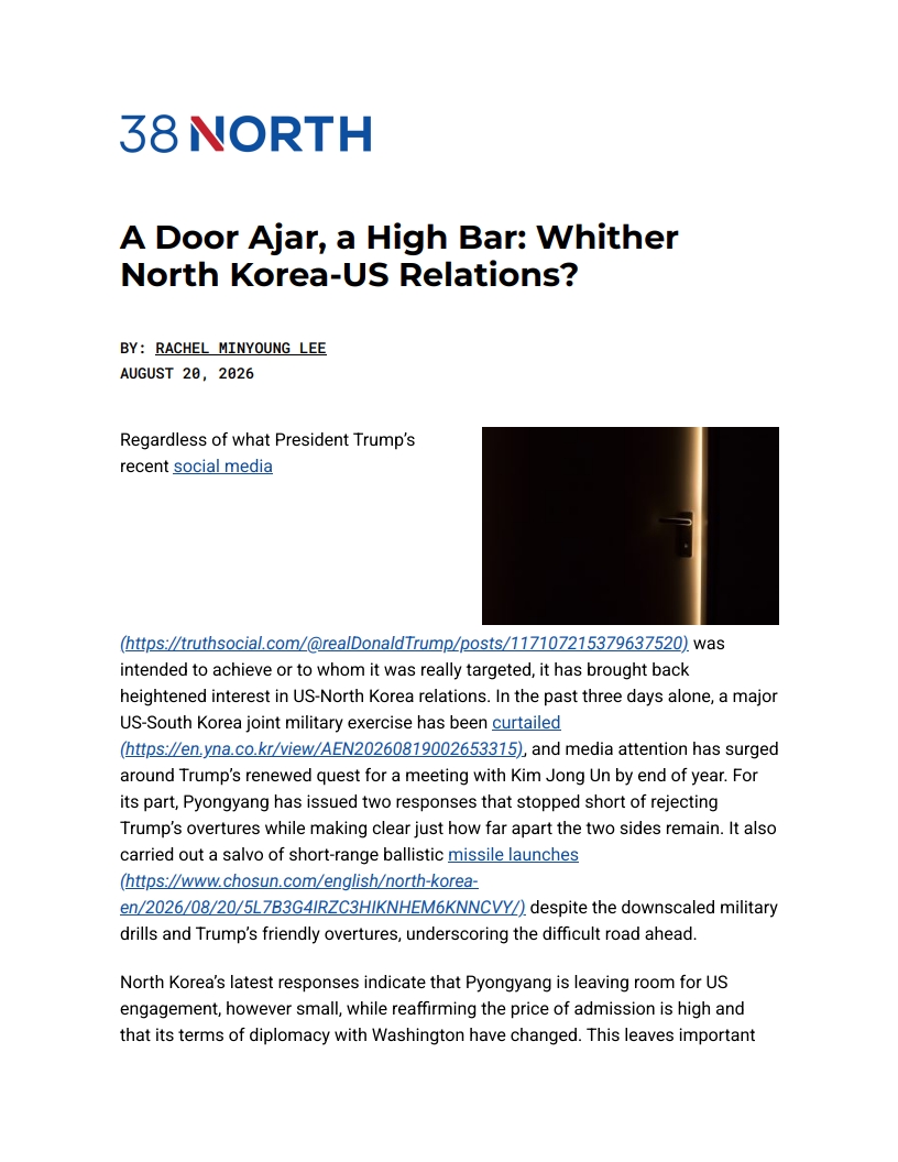 A Door Ajar, a High Bar: Whither North Korea-US Relations?