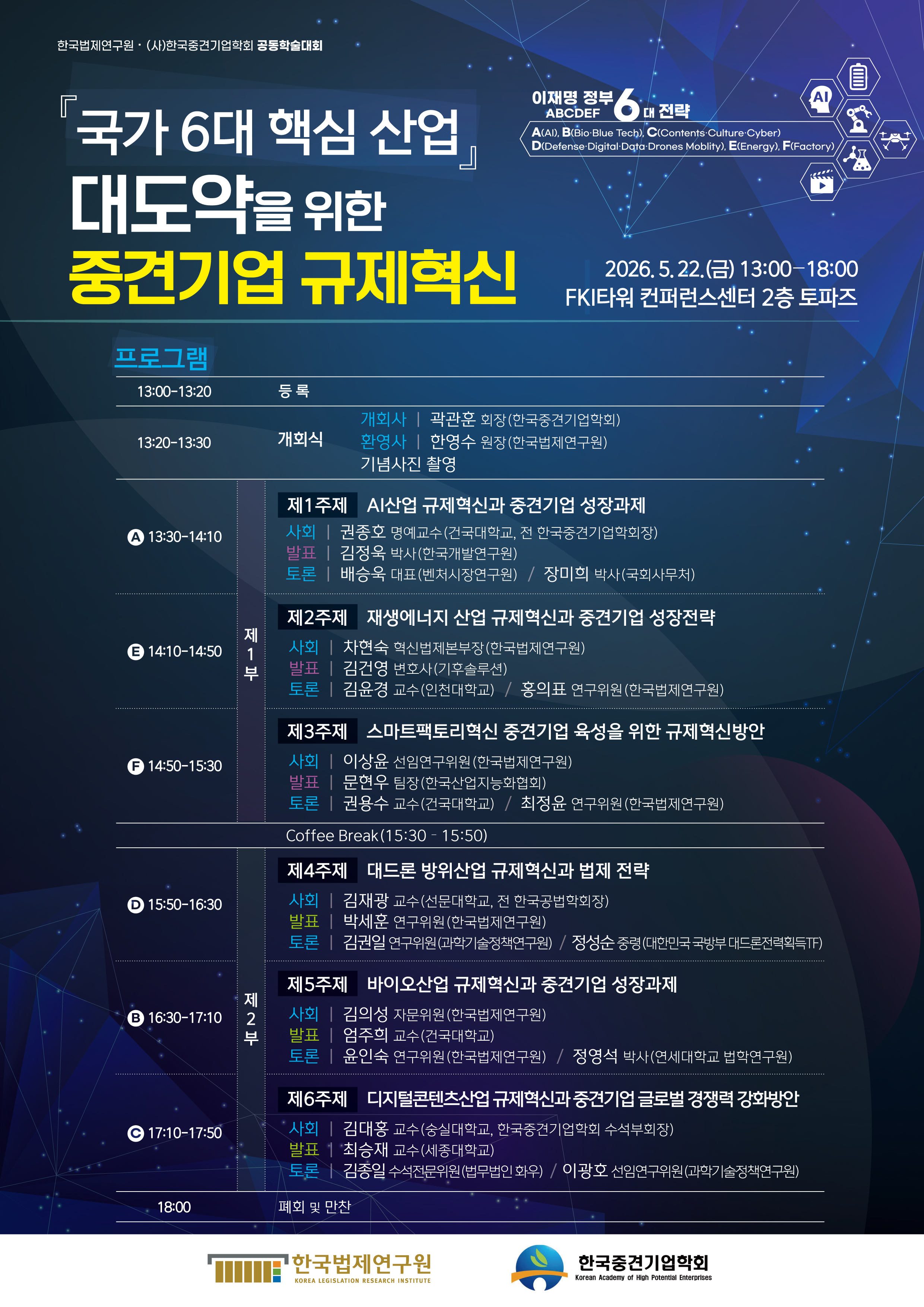 [한국법제연구원-(사)한국중견기업학회 공동학술대회] 『국가 6대 핵심 산업』 대도약을 위한 중견기업 규제혁신